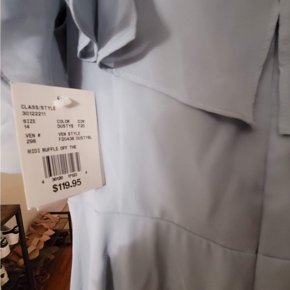 JJsHouse Dusty Blue 🩵 MIDI Off the Shoulder with Straps Dress - Picture 3 of 5